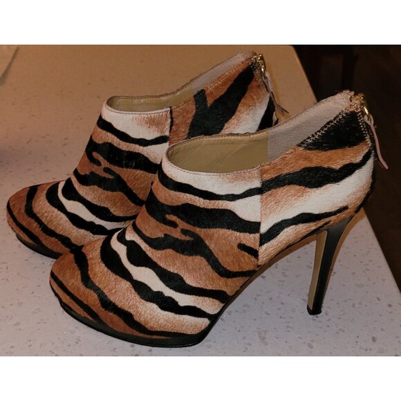 Nine West Heels - Cowhide Leather - Leopard Print Booties 7.5 - Picture 1 of 8